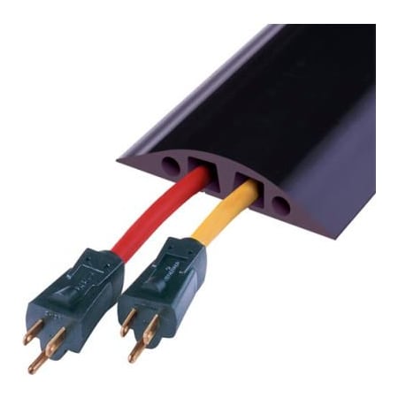 Justrite Cable Protector, 1-1/8 in H, 5 ft L, 5-3/4 in W, 2 Channel, Rubber, Black RFD6-5